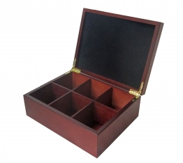 6 count tea box with velvet inside of lid